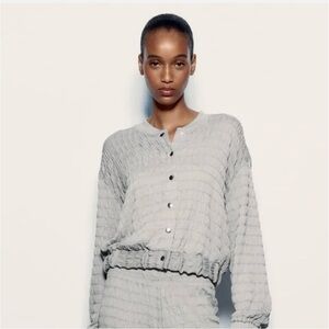 Zara Gray Textured Weave Bomber Jacket